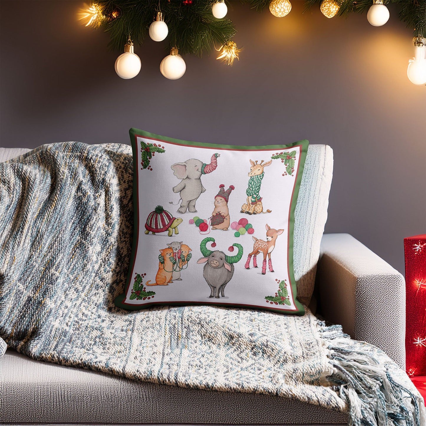 Christmas Pillow - 18 x 18 - Knitting Love