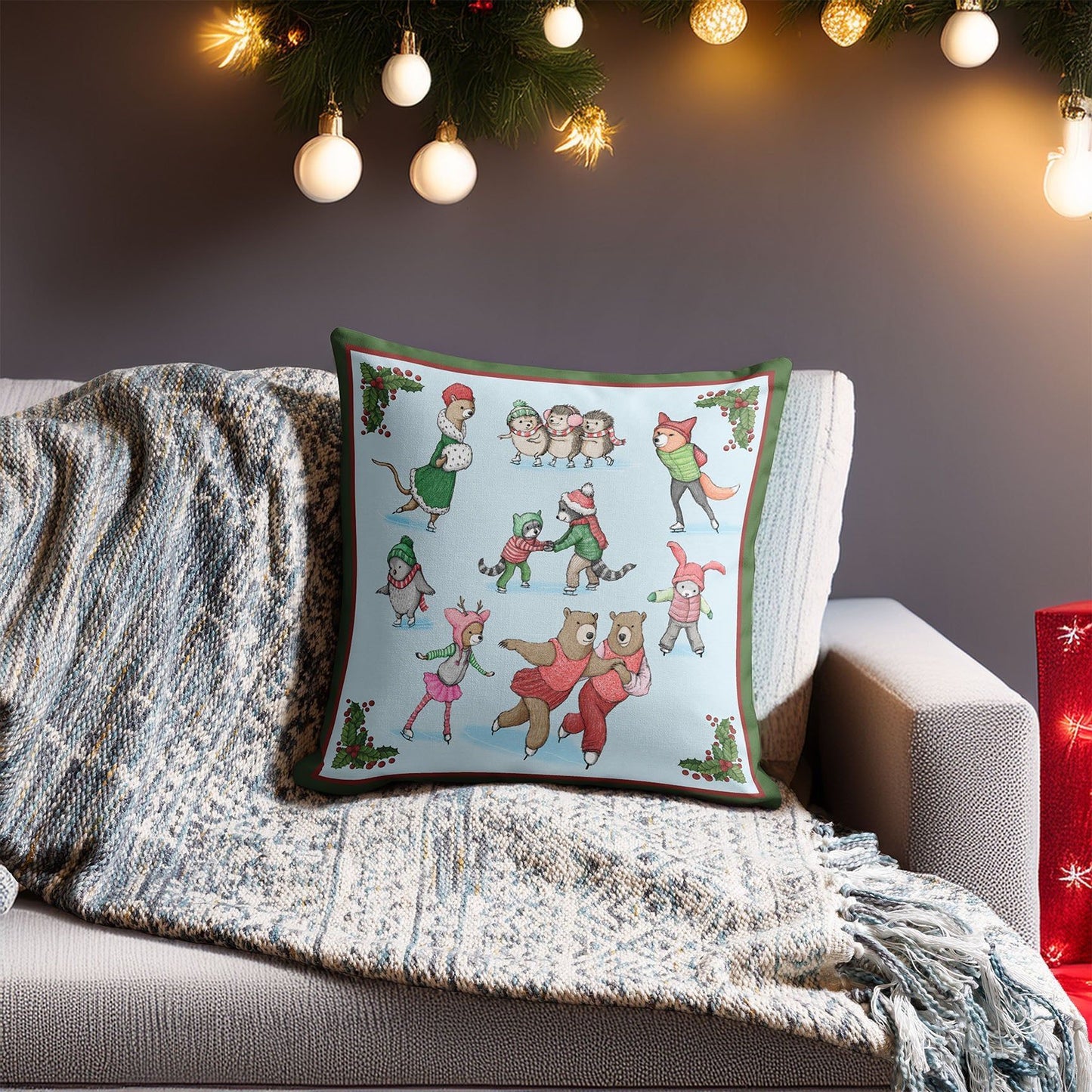 Christmas Pillow - 18 x 18 - Merry Skating