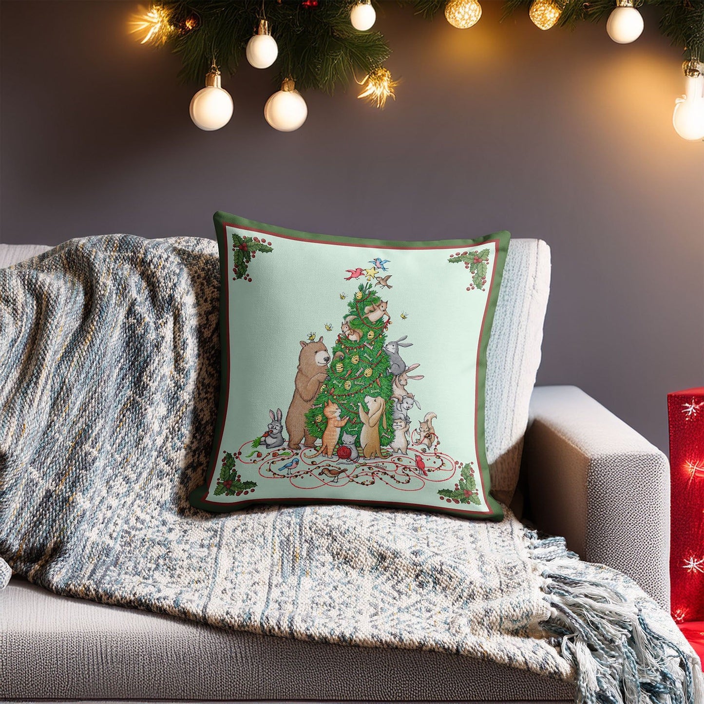Christmas Pillow - 18 x 18 - Tree Decorating