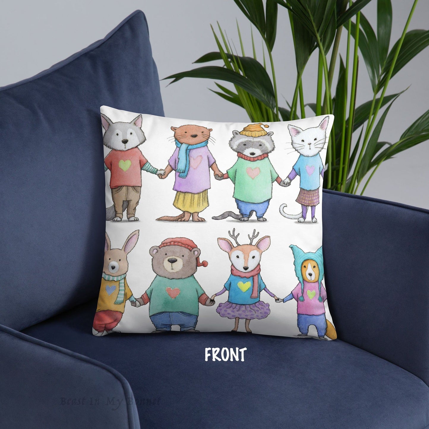 Square Throw Pillow 18 x 18- Paws-In-Paws