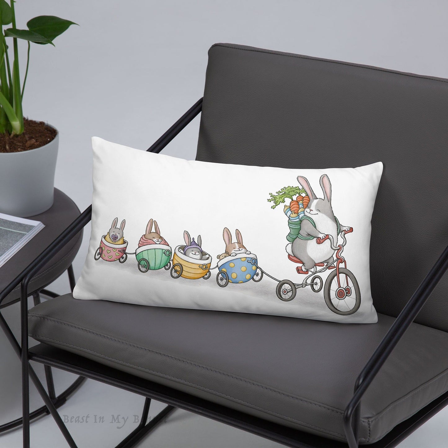 Lumbar Throw Pillow - 20 x 12 - Momma Rabbit with Babies in Tow