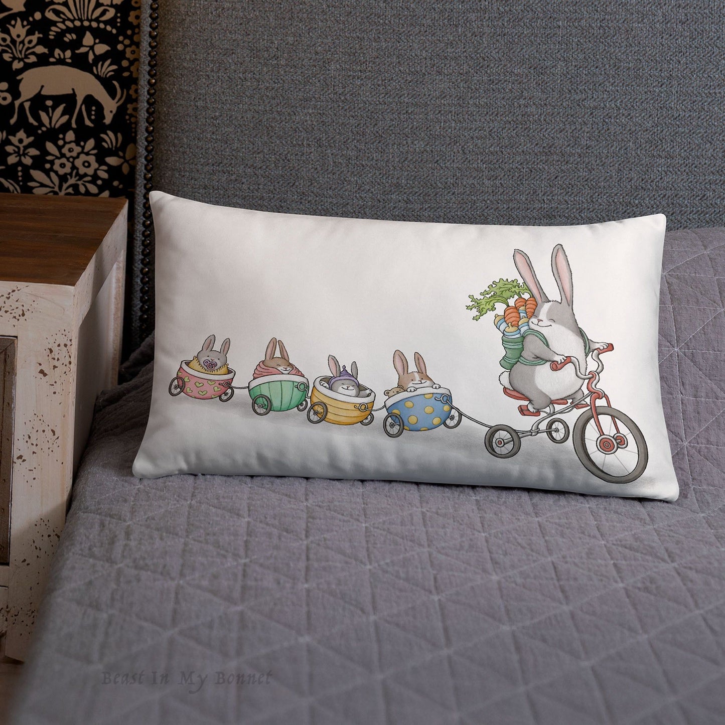 Lumbar Throw Pillow - 20 x 12 - Momma Rabbit with Babies in Tow