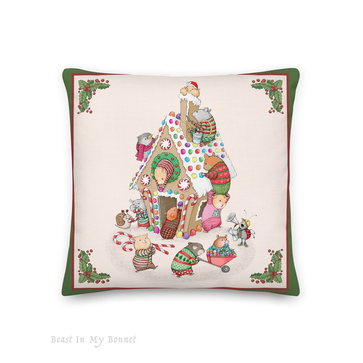 Christmas Pillow - 18 x 18 - Gingerbread House Building