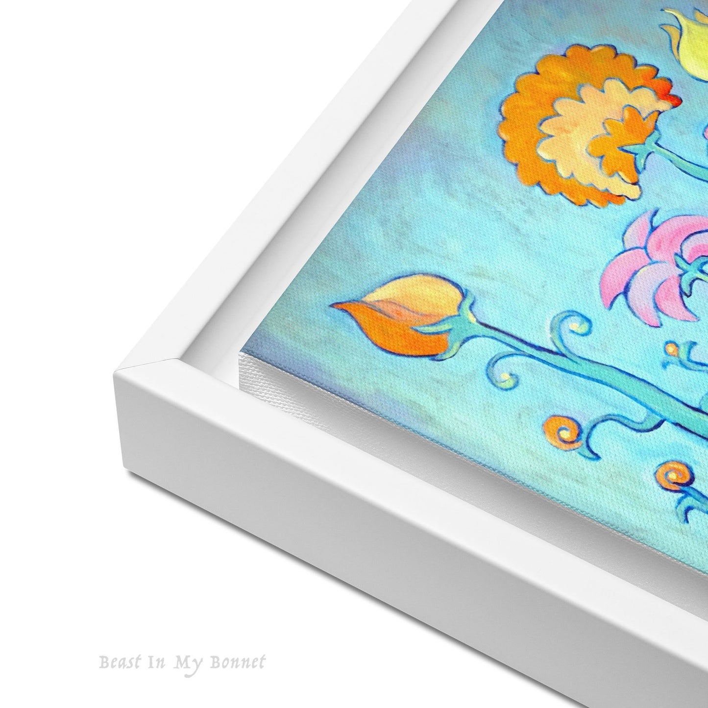 Framed Canvas - 12 x 12 - Tall Flowers on Blue