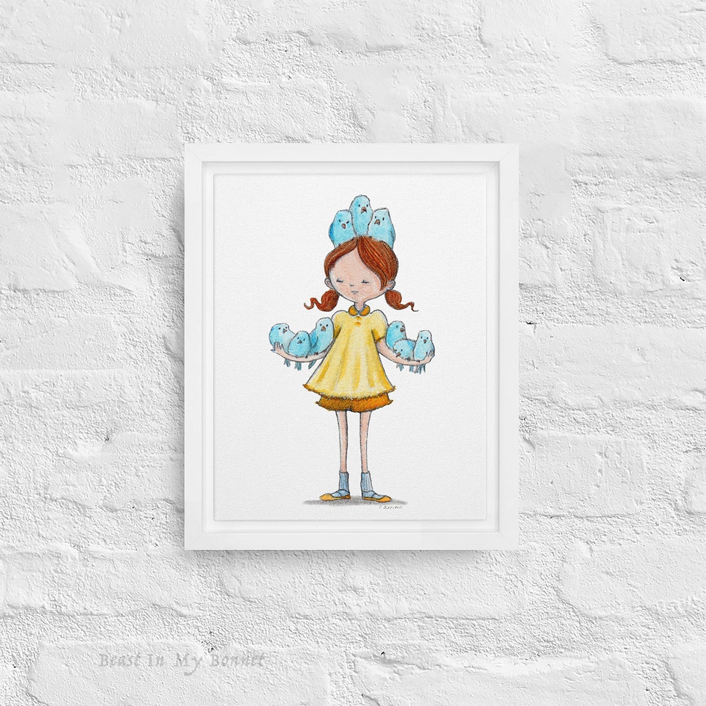 Framed Canvas 8 x 10 - Girl with Bluebird Friends