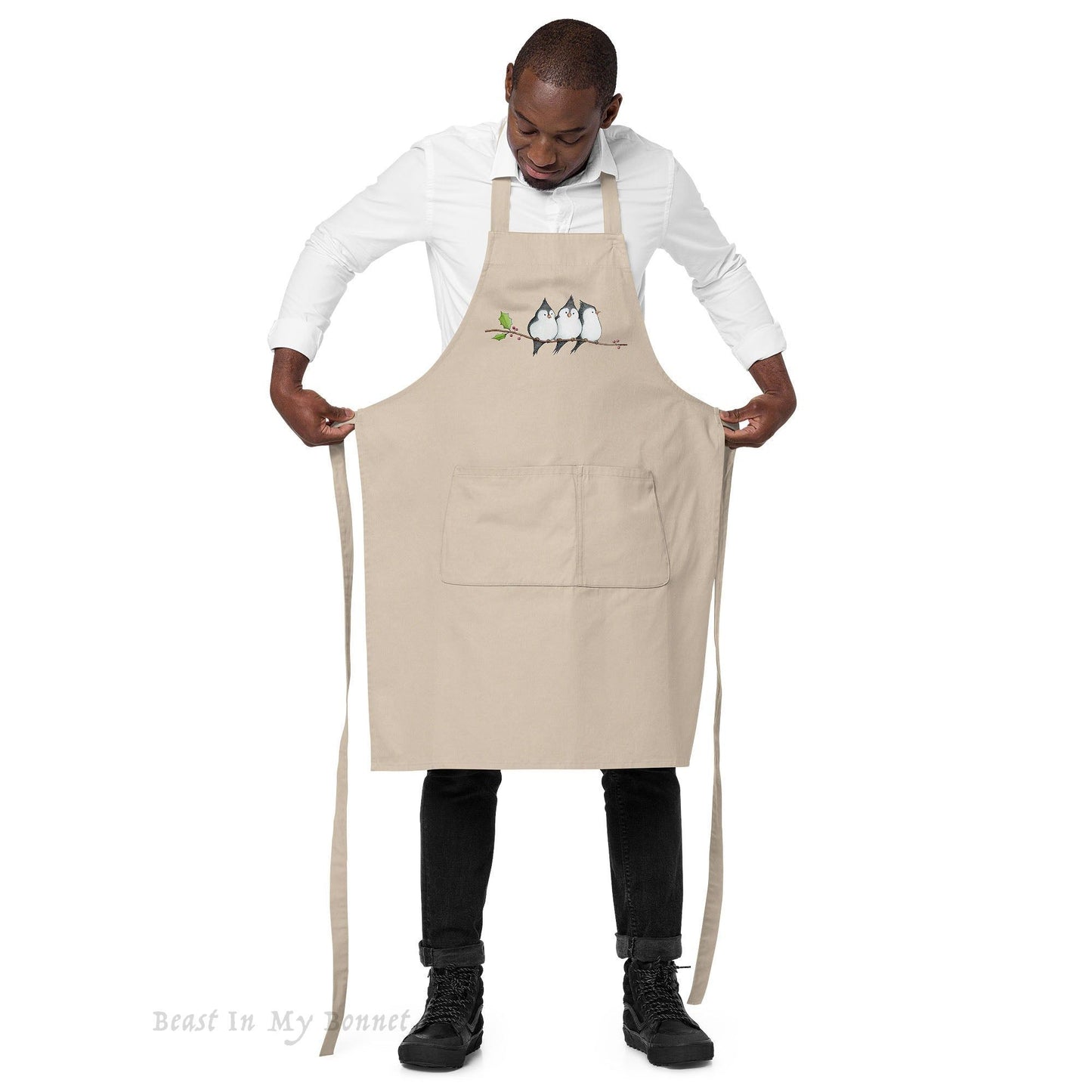 Christmas Organic Cotton Apron - A Banditry of Tufted Titmice