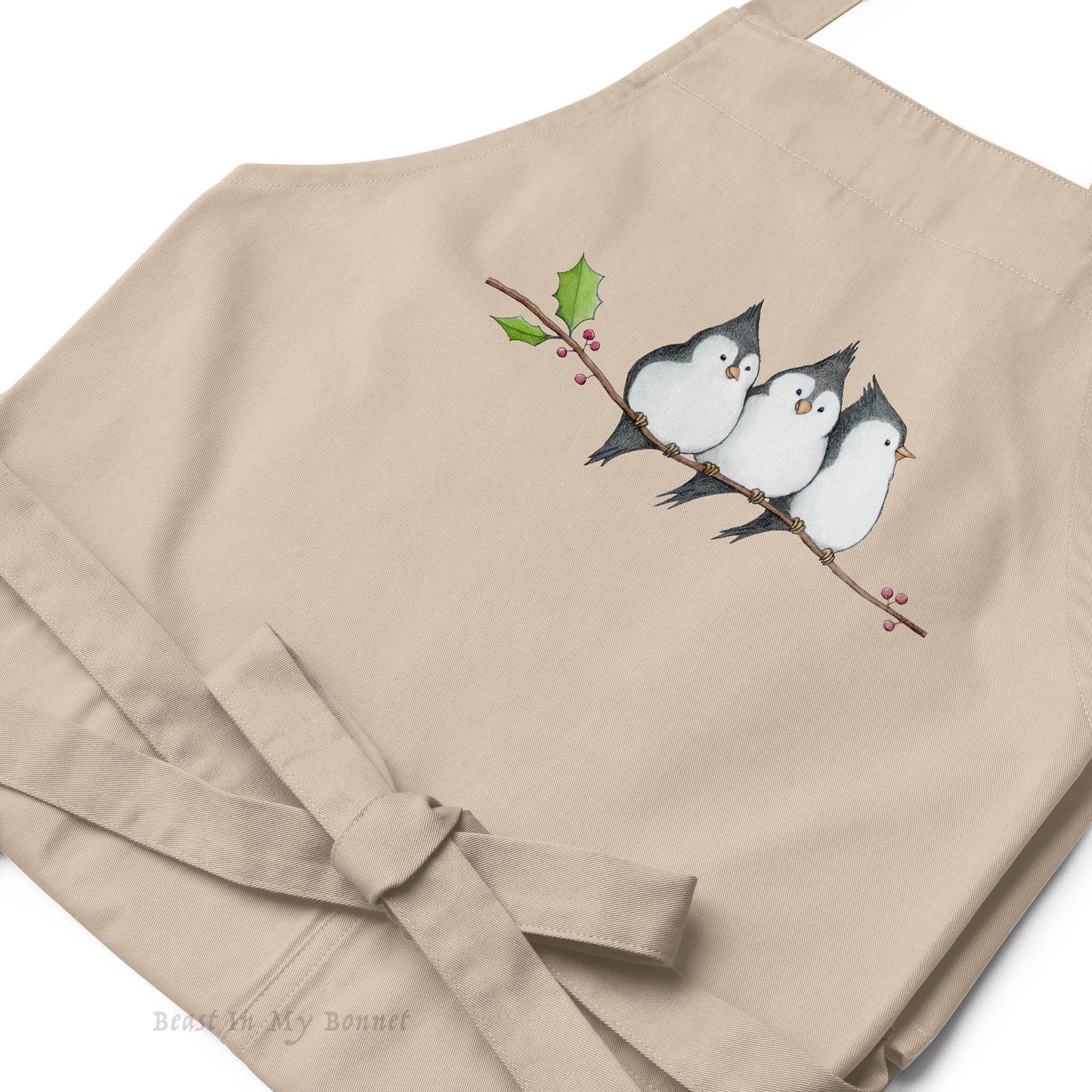 Christmas Organic Cotton Apron - A Banditry of Tufted Titmice