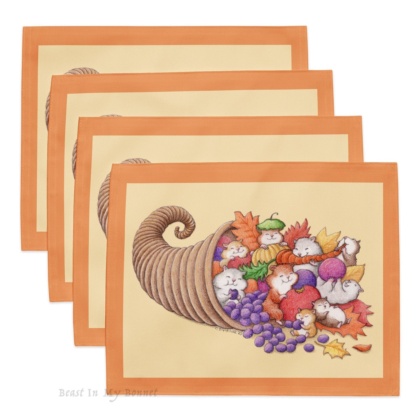 Holiday Placemats - Set Of 4 - 18" X 14" - Cornucopia Time