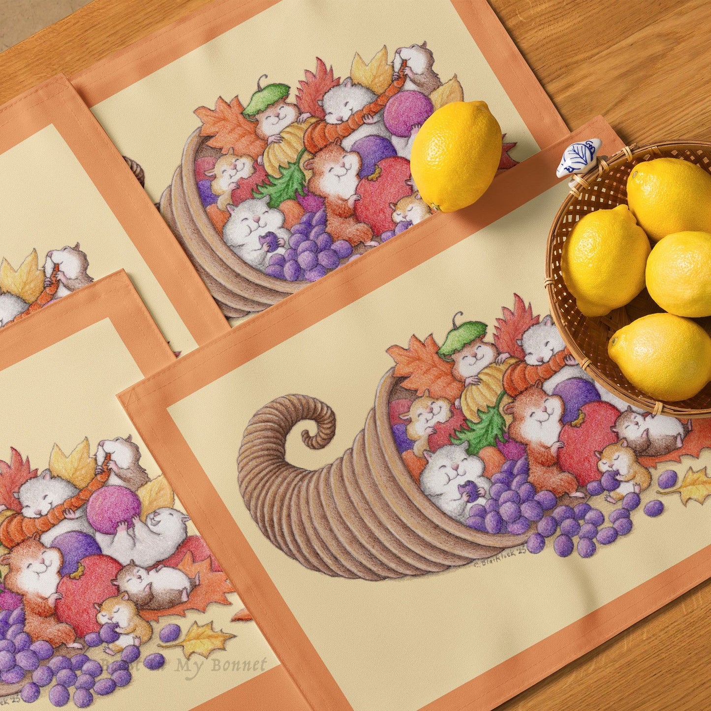 Holiday Placemats - Set Of 4 - 18" X 14" - Cornucopia Time