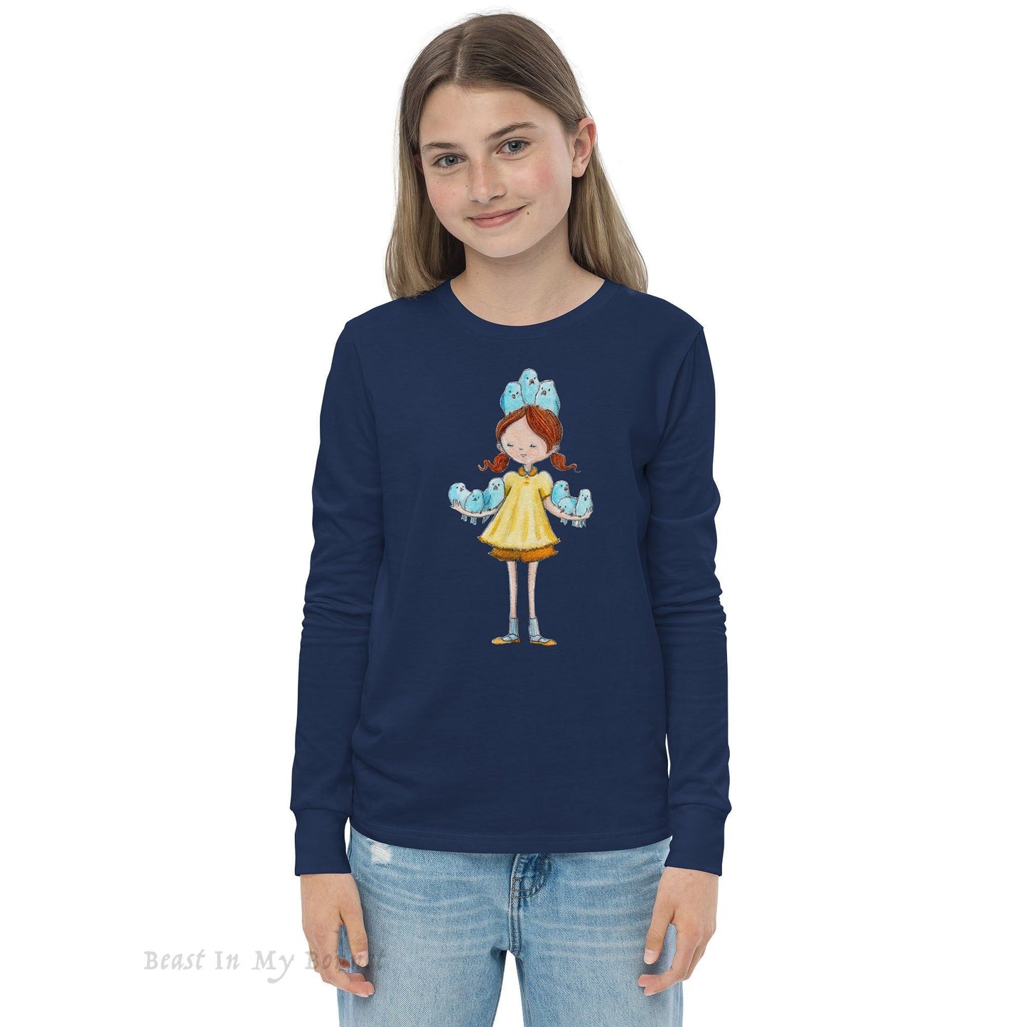 YOUTH Long Sleeve Tee - Blue Birds in Hand