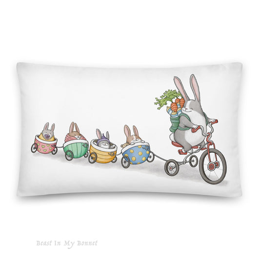 Lumbar Throw Pillow - 20 x 12 - Momma Rabbit with Babies in Tow