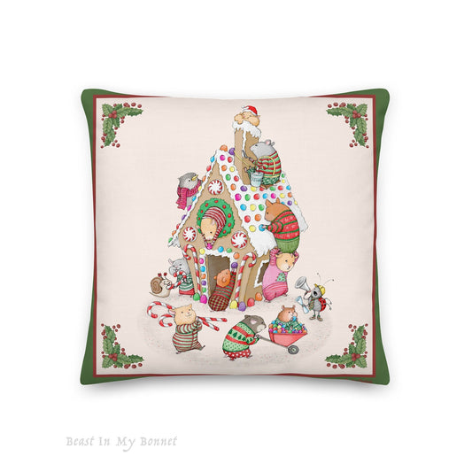 Christmas Pillow - 18 x 18 - Gingerbread House Building
