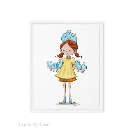 Framed Canvas 8 x 10 - Girl with Bluebird Friends