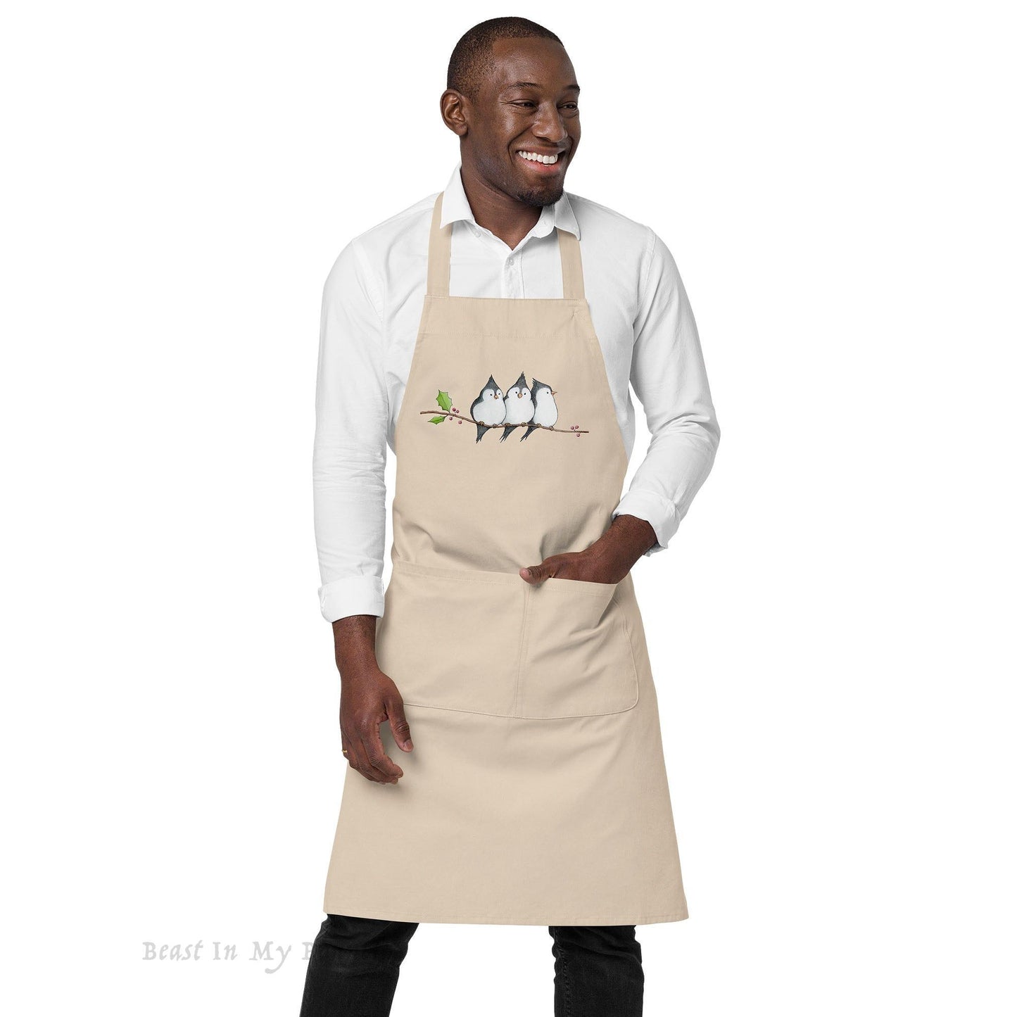 Christmas Organic Cotton Apron - A Banditry of Tufted Titmice