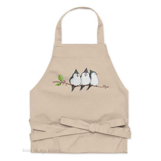 Christmas Organic Cotton Apron - A Banditry of Tufted Titmice