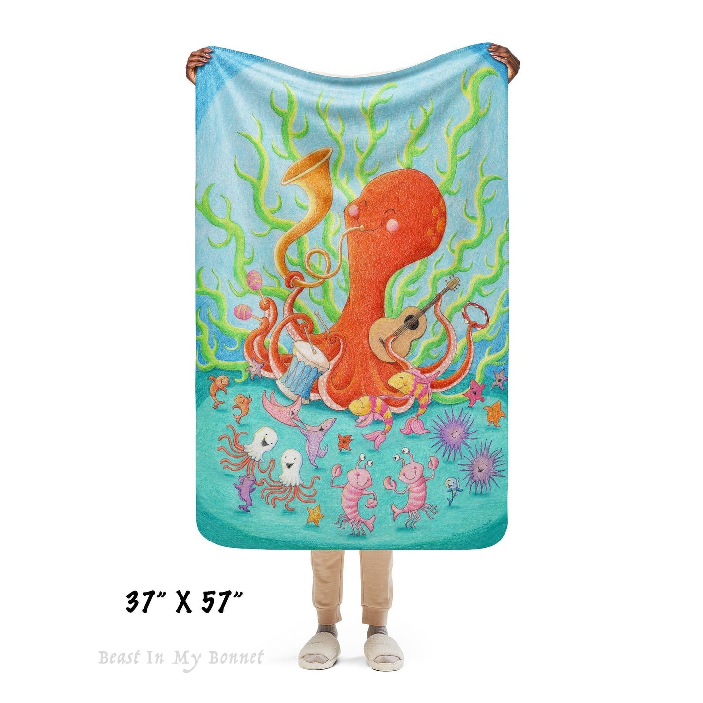 Sherpa Blanket - 37 x 57 - Octopus' Garden Party