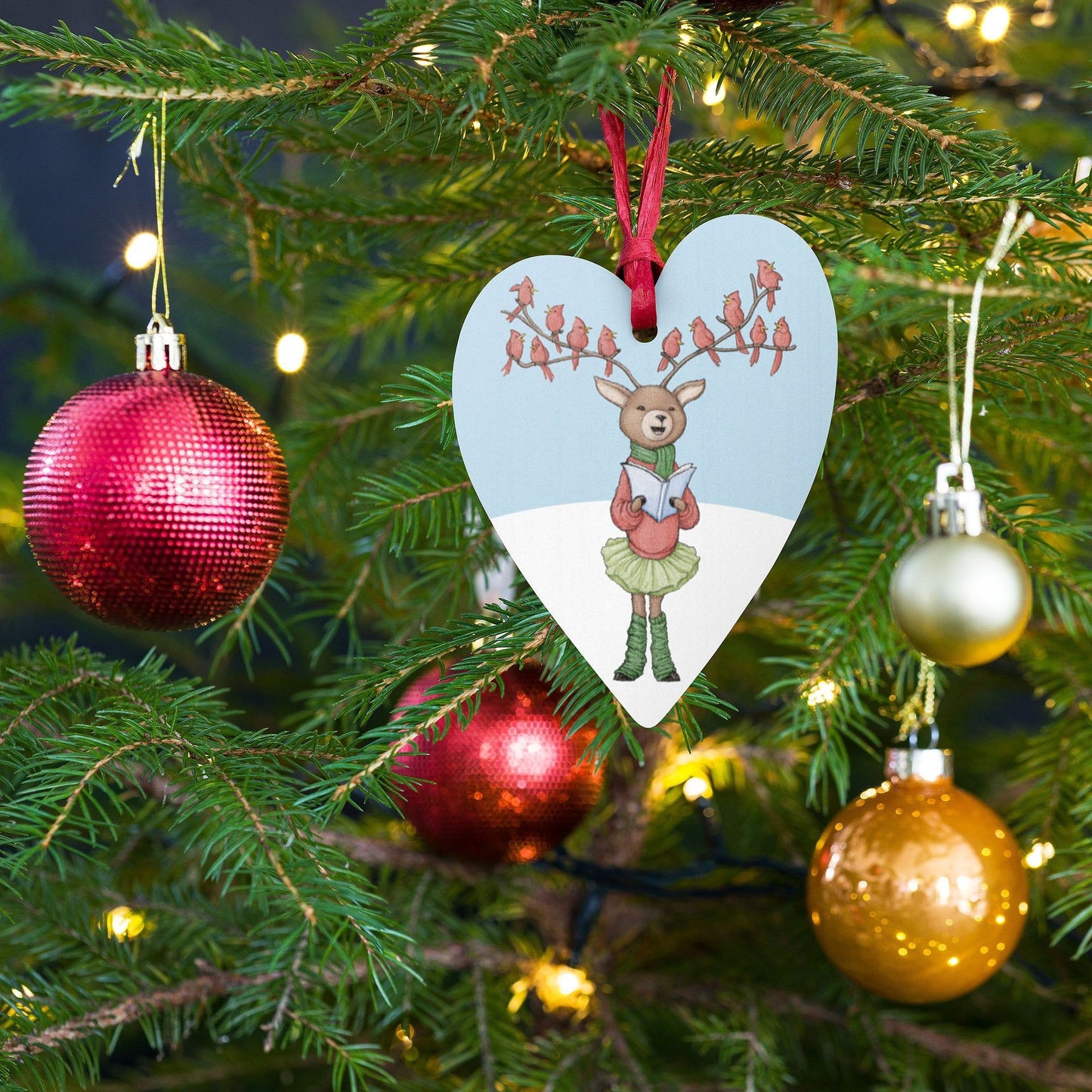 Wooden Ornament - Deer Singer
