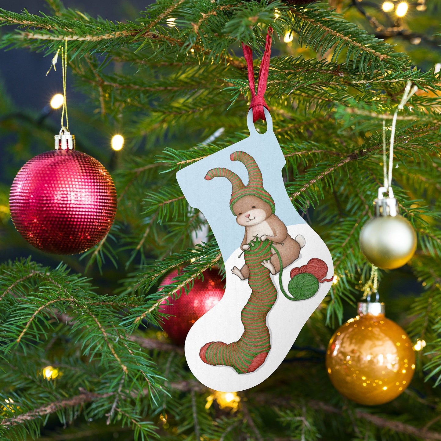 Wooden Ornament - Knitting Time